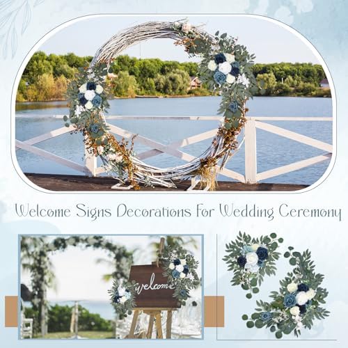 4 Pcs Fall Wedding Arch Flower Artificial Faux Floral Swag, Blue in Blue, alternate view 6