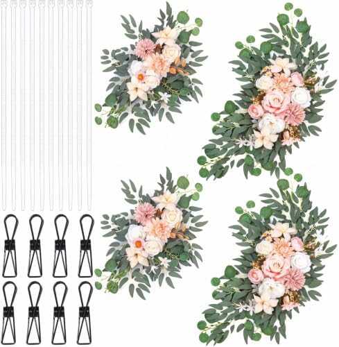4 Pcs Fall Wedding Arch Flower Artificial Faux Floral Swag, Champagne