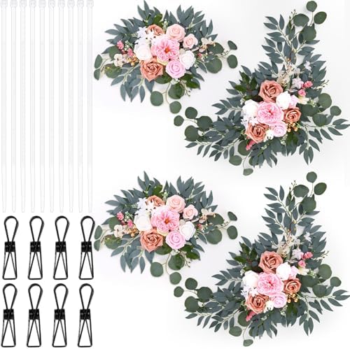 4 Pcs Fall Wedding Arch Flower Artificial Faux Floral Swag, Pink in Pink