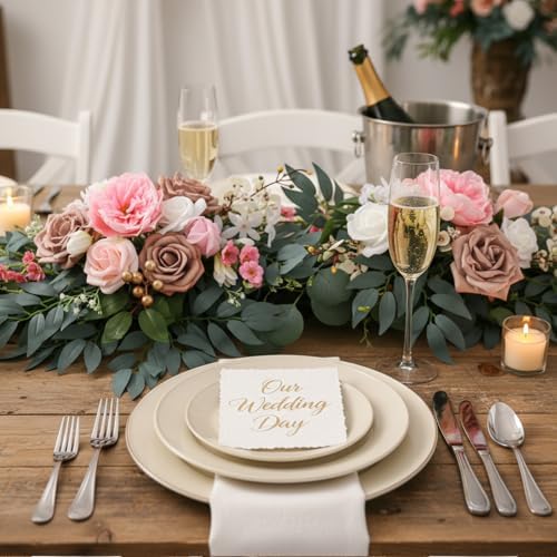 4 Pcs Fall Wedding Arch Flower Artificial Faux Floral Swag, Pink in Pink, alternate view 2