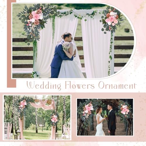 4 Pcs Fall Wedding Arch Flower Artificial Faux Floral Swag, Pink in Pink, alternate view 4