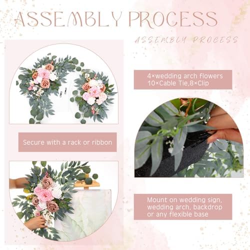 4 Pcs Fall Wedding Arch Flower Artificial Faux Floral Swag, Pink in Pink, alternate view 5