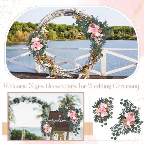 4 Pcs Fall Wedding Arch Flower Artificial Faux Floral Swag, Pink in Pink, alternate view 6