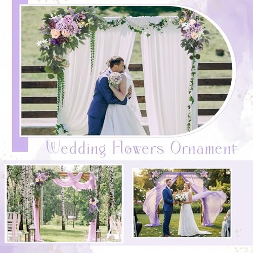 4 Pcs Fall Wedding Arch Flower Artificial Faux Floral Swag, Purple, alternate view 4