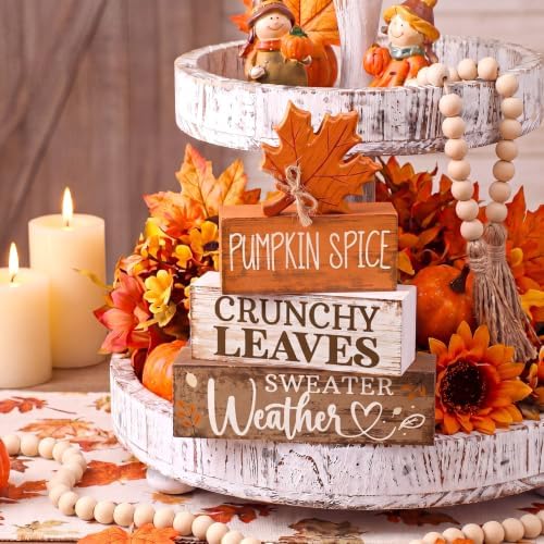 4 Pcs Fall Wooden Tiered Tray Decor Rustic Farmhouse Signs, alternate view 2