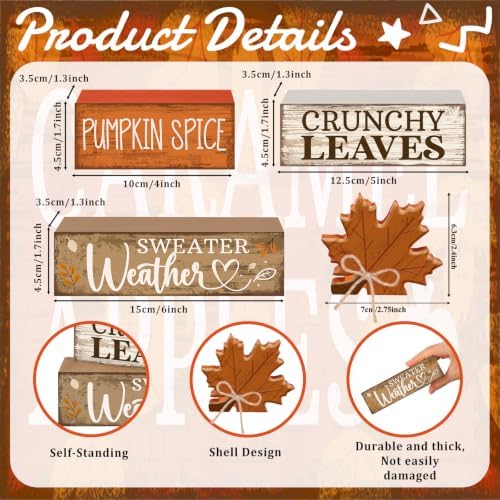 4 Pcs Fall Wooden Tiered Tray Decor Rustic Farmhouse Signs, alternate view 3