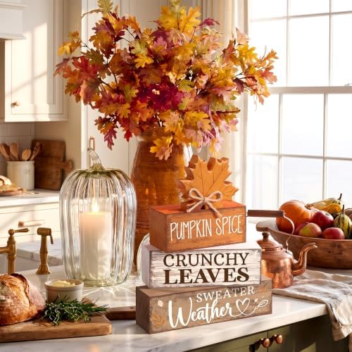 4 Pcs Fall Wooden Tiered Tray Decor Rustic Farmhouse Signs, alternate view 4