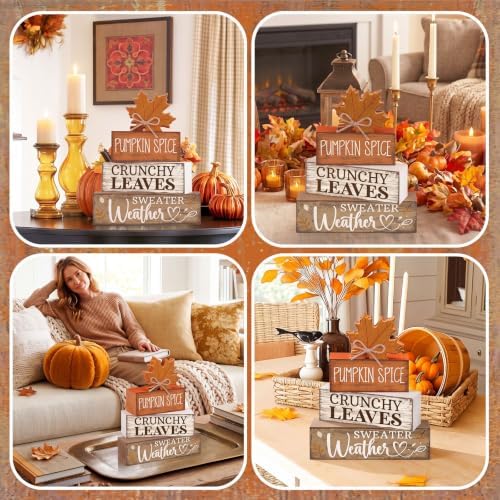 4 Pcs Fall Wooden Tiered Tray Decor Rustic Farmhouse Signs, alternate view 5