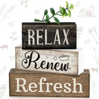 4 Pcs Farmhouse Bathroom Shelf Decor, Relax Renew Refresh Signs