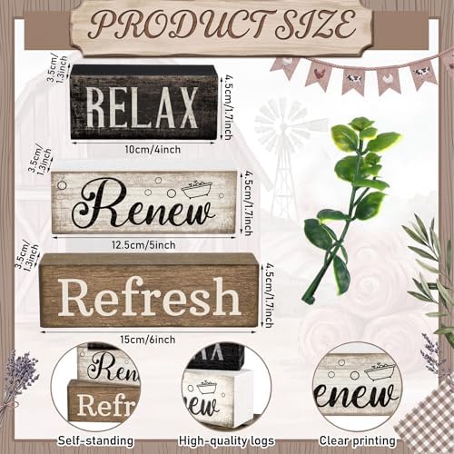4 Pcs Farmhouse Bathroom Shelf Decor, Relax Renew Refresh Signs, alternate view 4