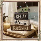 4 Pcs Farmhouse Bathroom Shelf Decor, Relax Renew Refresh Signs, alternate view 6