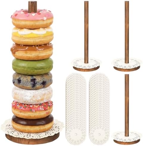 4 PCS Farmhouse Donut Stand for Dessert Table Donut Wooden Stand Bagel Stands Holder Doughnut Stands 10in Long