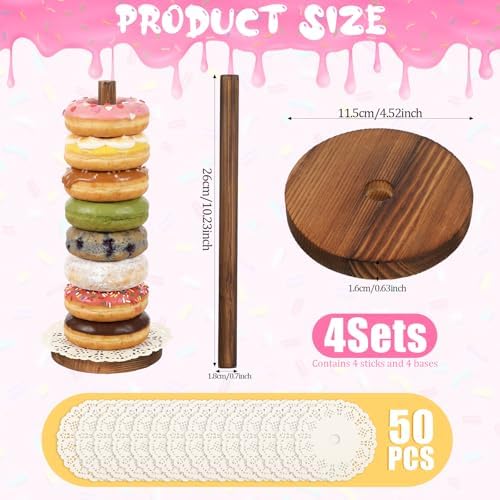 4 PCS Farmhouse Donut Stand for Dessert Table Donut Wooden Stand Bagel Stands Holder Doughnut Stands 10in Long, alternate