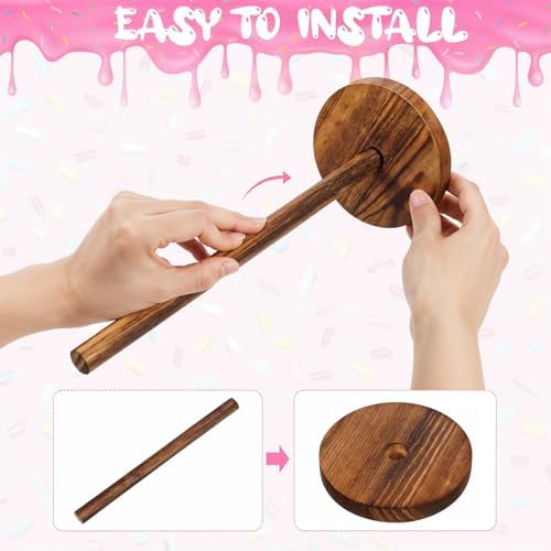 4 PCS Farmhouse Donut Stand for Dessert Table Donut Wooden Stand Bagel Stands Holder Doughnut Stands 10in Long, alternate