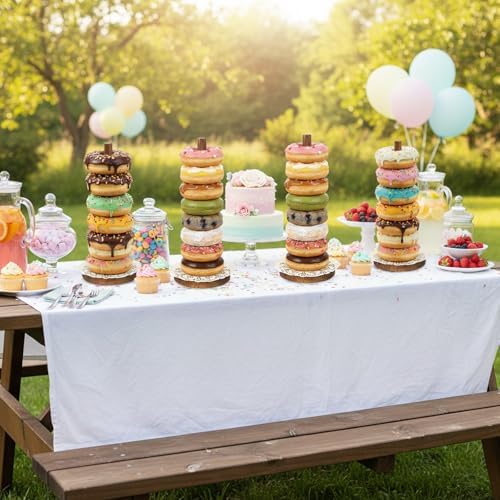 4 PCS Farmhouse Donut Stand for Dessert Table Donut Wooden Stand Bagel Stands Holder Doughnut Stands 10in Long, alternate