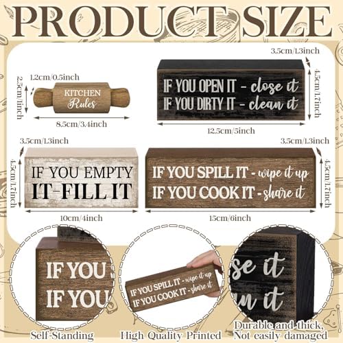 4 Pcs Farmhouse Tiered Tray Decor, Kitchen Rules Wooden Signs, alternate view 3