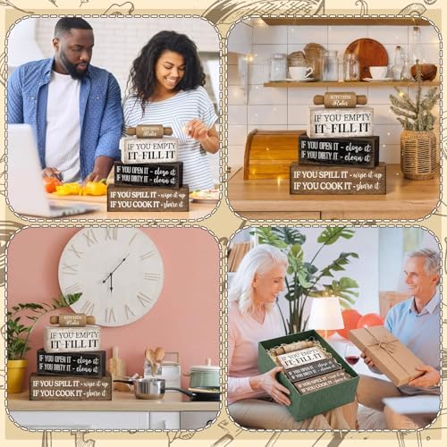 4 Pcs Farmhouse Tiered Tray Decor, Kitchen Rules Wooden Signs, alternate view 5