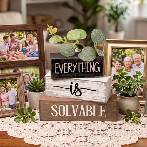 4 Pcs Farmhouse Tiered Tray Decor Wooden Block Signs Rustic, alternate view 3