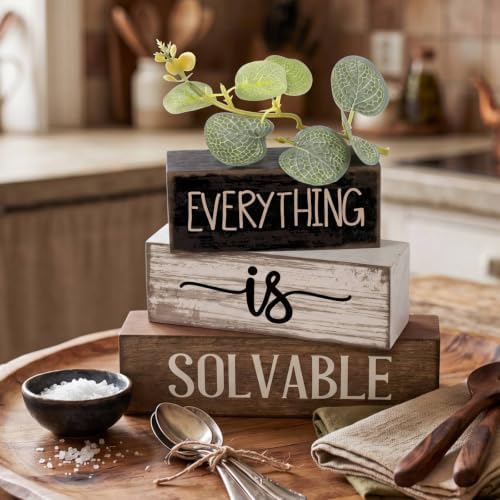 4 Pcs Farmhouse Tiered Tray Decor Wooden Block Signs Rustic, alternate view 4