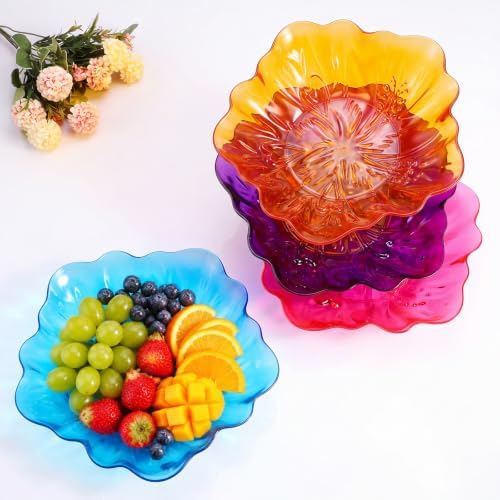 4 Pcs Flower Shaped Serving Bowl Fruit Plate 4 Colors Stackable Clear Spring Floral Candy Platter Dish for Home