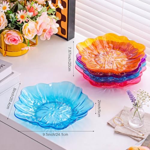 4 Pcs Flower Shaped Serving Bowl Fruit Plate 4 Colors Stackable Clear Spring Floral Candy Platter Dish for Home, alternate
