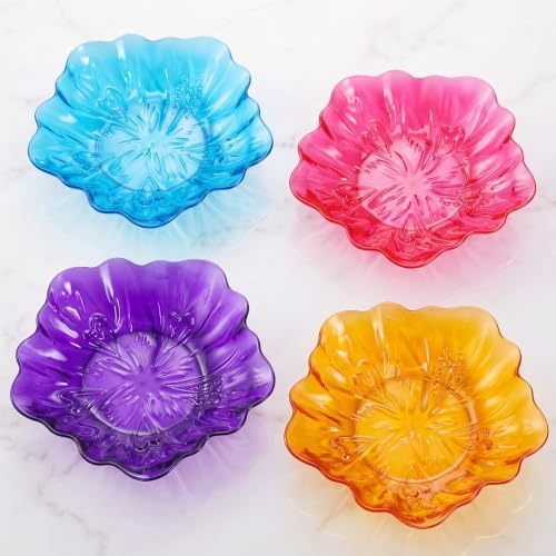 4 Pcs Flower Shaped Serving Bowl Fruit Plate 4 Colors Stackable Clear Spring Floral Candy Platter Dish for Home, alternate