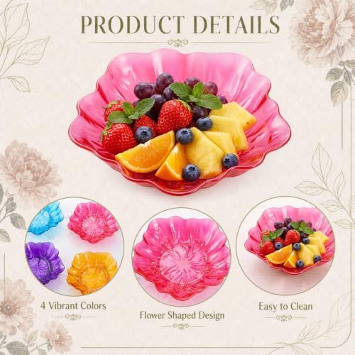 4 Pcs Flower Shaped Serving Bowl Fruit Plate 4 Colors Stackable Clear Spring Floral Candy Platter Dish for Home, alternate