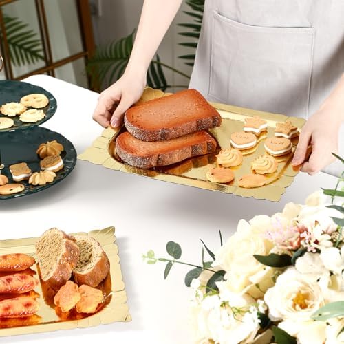 4 Pcs Gold Rectangle Serving Trays, Paper Cardboard Platters in Gold, alternate view 2