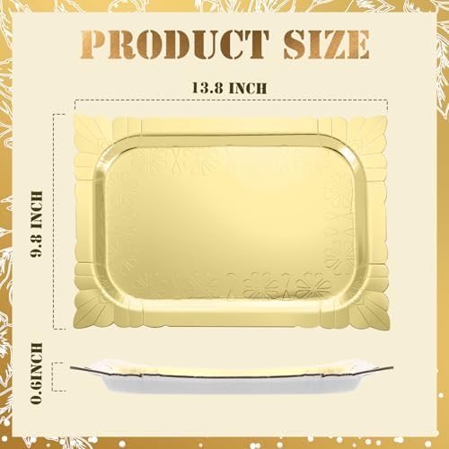 4 Pcs Gold Rectangle Serving Trays, Paper Cardboard Platters in Gold, alternate view 3