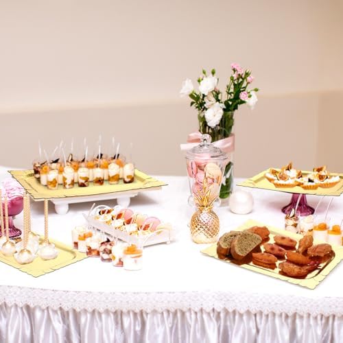 4 Pcs Gold Rectangle Serving Trays, Paper Cardboard Platters in Gold, alternate view 5