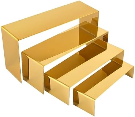 4 Pcs Gold Stainless Steel Display Risers, Display Stand for Cupcake Dessert Perfume Purse Handbag Shoe Jewelry