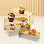 4 Pcs Gold Stainless Steel Display Risers, Display Stand for Cupcake Dessert Perfume Purse Handbag Shoe Jewelry, alternate