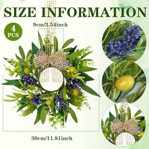 4 PCS Green Eucalyptus Olive Swag Wreaths for Pillars Spring Summer Greenery Kitchen Cabinet Wreaths Mini Green, alternate