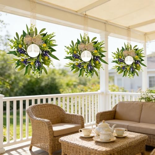 4 PCS Green Eucalyptus Olive Swag Wreaths for Pillars Spring Summer Greenery Kitchen Cabinet Wreaths Mini Green, alternate