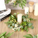 4 Pcs Green Eucalyptus Swag Wreaths for Pillars Spring Summer Kitchen Cabinet Wreaths Mini Green Berry Leaves, alternate view