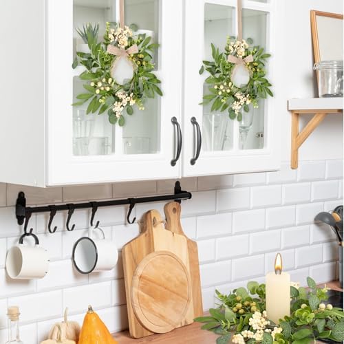 4 Pcs Green Eucalyptus Swag Wreaths for Pillars Spring Summer Kitchen Cabinet Wreaths Mini Green Berry Leaves, alternate view