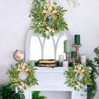 4 Pcs Green Eucalyptus Swag Wreaths for Pillars Spring Summer Kitchen Cabinet Wreaths Mini Green Berry Leaves, alternate view