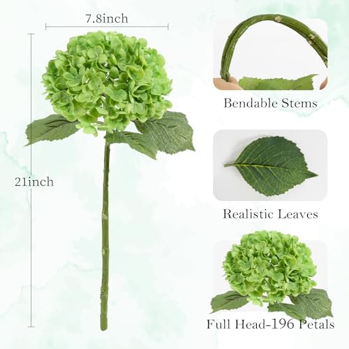 4 Pcs Green Hydrangea Artificial Flowers, Latex Real Touch Hydrangeas in 2 Dark Green & 2 Light Green, alternate view 3
