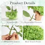 4 Pcs Green Hydrangea Artificial Flowers, Latex Real Touch Hydrangeas in 2 Dark Green & 2 Light Green, alternate view 4