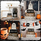 4 Pcs Halloween Coffee Table Decor Wooden Ghost Coffee Bar Sign, alternate view 4