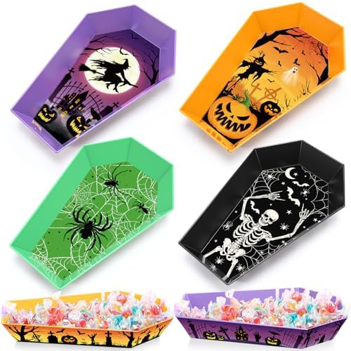 4 Pcs Halloween Plastic Serving Tray Coffin Candy Bowl in White, Black