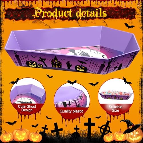 4 Pcs Halloween Plastic Serving Tray Coffin Candy Bowl in White, Black, alternate view 4