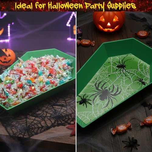 4 Pcs Halloween Plastic Serving Tray Coffin Candy Bowl in White, Black, alternate view 6