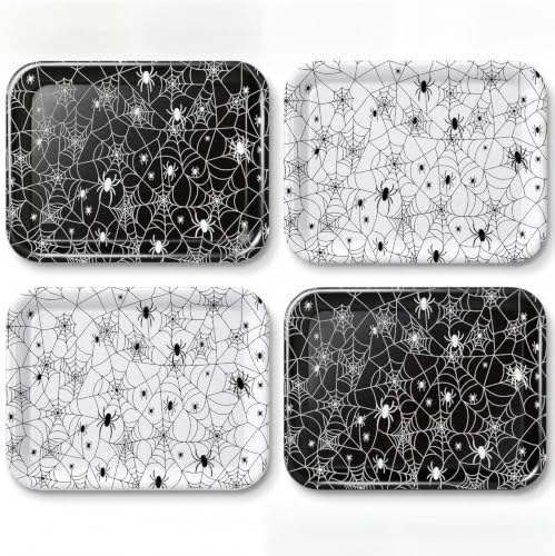 4 Pcs Halloween Serving Trays Spider Web Melamine Platters in Black White