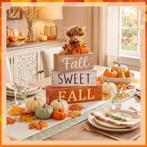 4 Pcs Highland Cow Fall Table Decorations, Sweet Fall Pumpkin Signs, alternate view 2