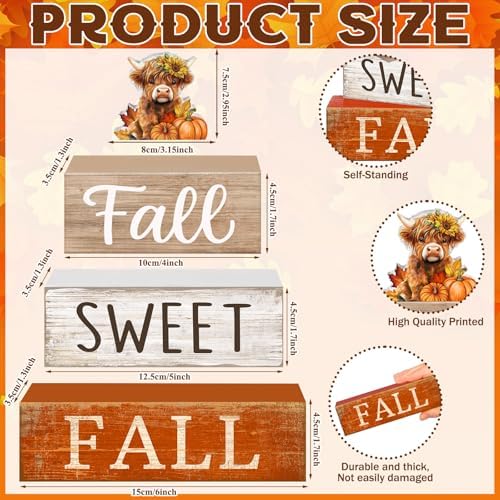 4 Pcs Highland Cow Fall Table Decorations, Sweet Fall Pumpkin Signs, alternate view 3