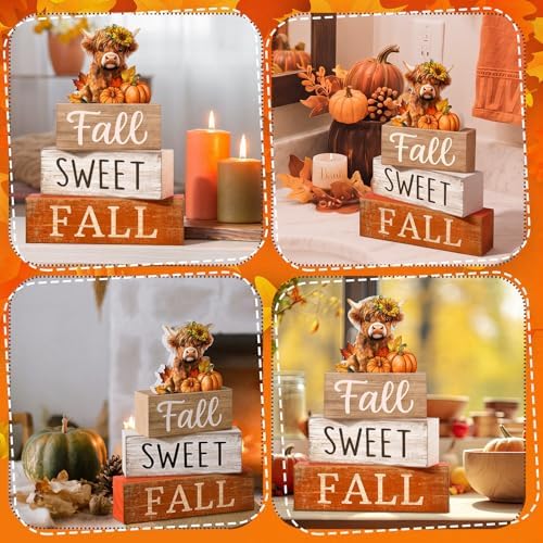 4 Pcs Highland Cow Fall Table Decorations, Sweet Fall Pumpkin Signs, alternate view 5