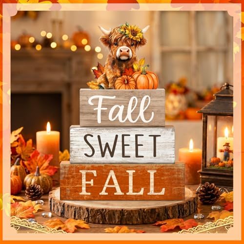 4 Pcs Highland Cow Fall Table Decorations, Sweet Fall Pumpkin Signs, alternate view 6