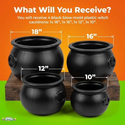 4 Pcs Large Cauldron, Black Witches Cauldron Bowl for Halloween Decor, alternate view 3