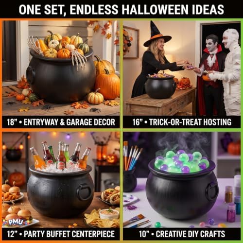 4 Pcs Large Cauldron, Black Witches Cauldron Bowl for Halloween Decor, alternate view 4
